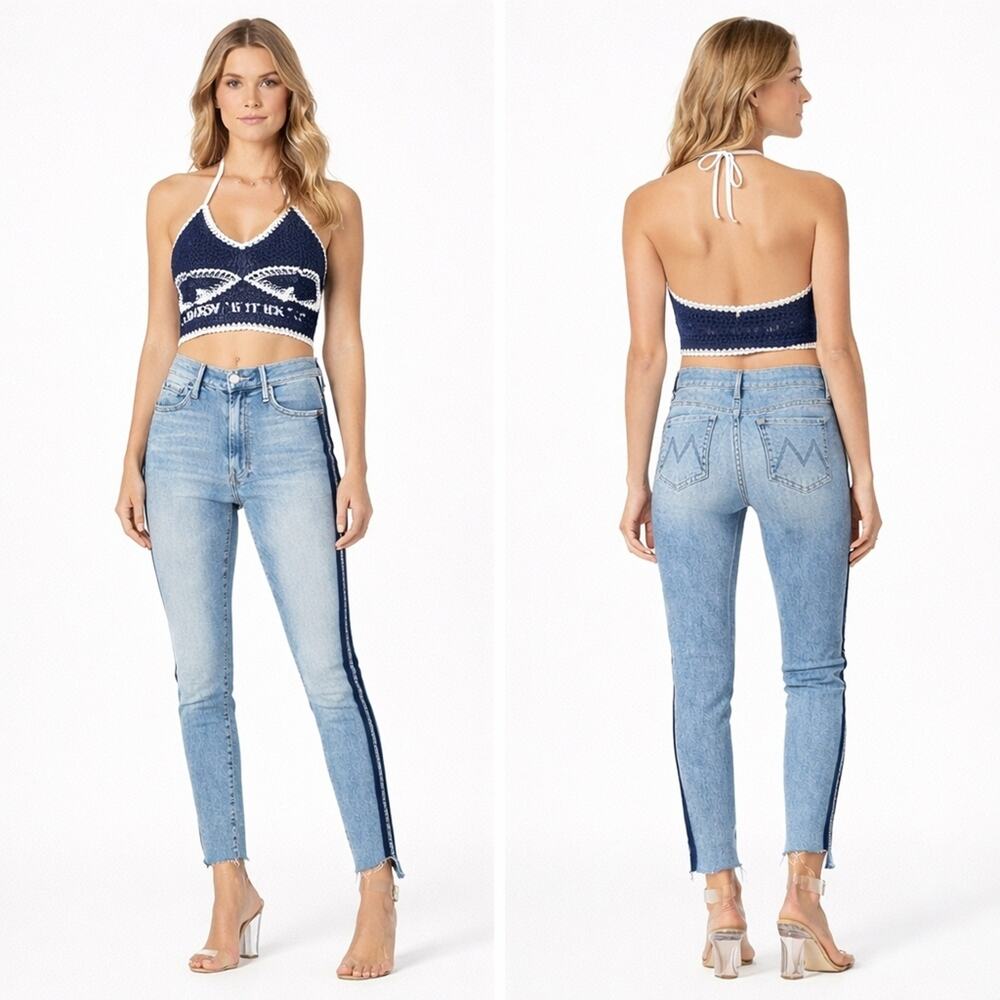MOTHER The Stunner Zip Ankle Step Fray Jeans Light Kitty Racer 27   J1748
